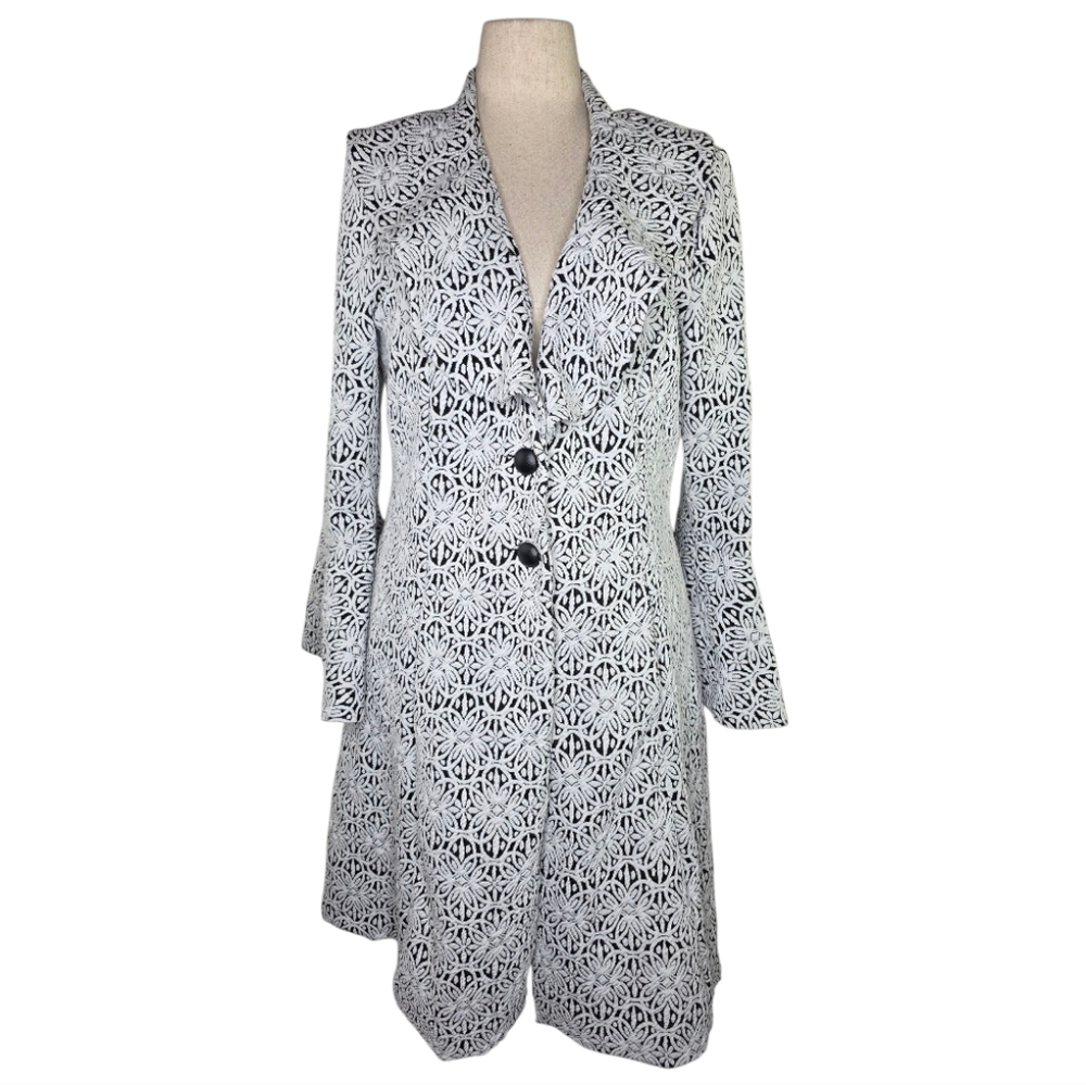 Peter Nygård Black and White Patterned Long Coat
